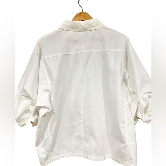 P Cill Poplin Button Up Blouse 3/4 Poof Balloon Sleeves White Large Elegant Work - Picture 11 of 12